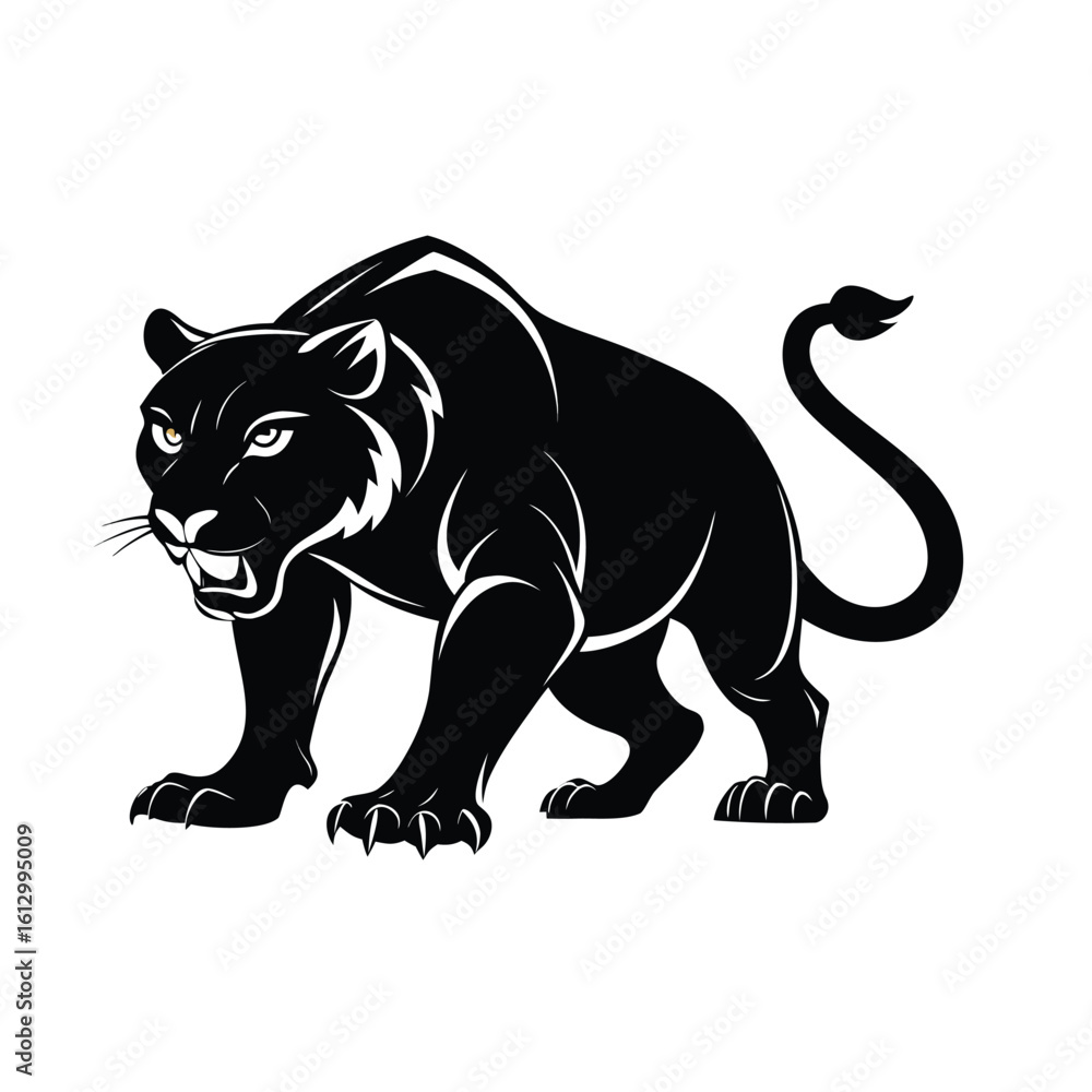 Obraz premium Dynamic black silhouette of a crouching tiger prepared to pounce for advertising and banners