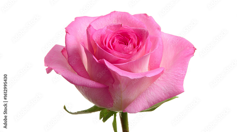 Pink rose in full bloom against a white background, delicate petals, soft gradient hues. Pink rose in full bloom against a white background, delicate petals, soft gradient hues.