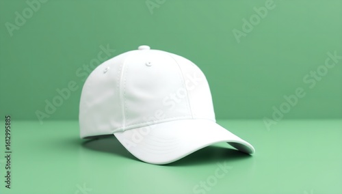 Blank white baseball cap on a vibrant green background for branding mockups