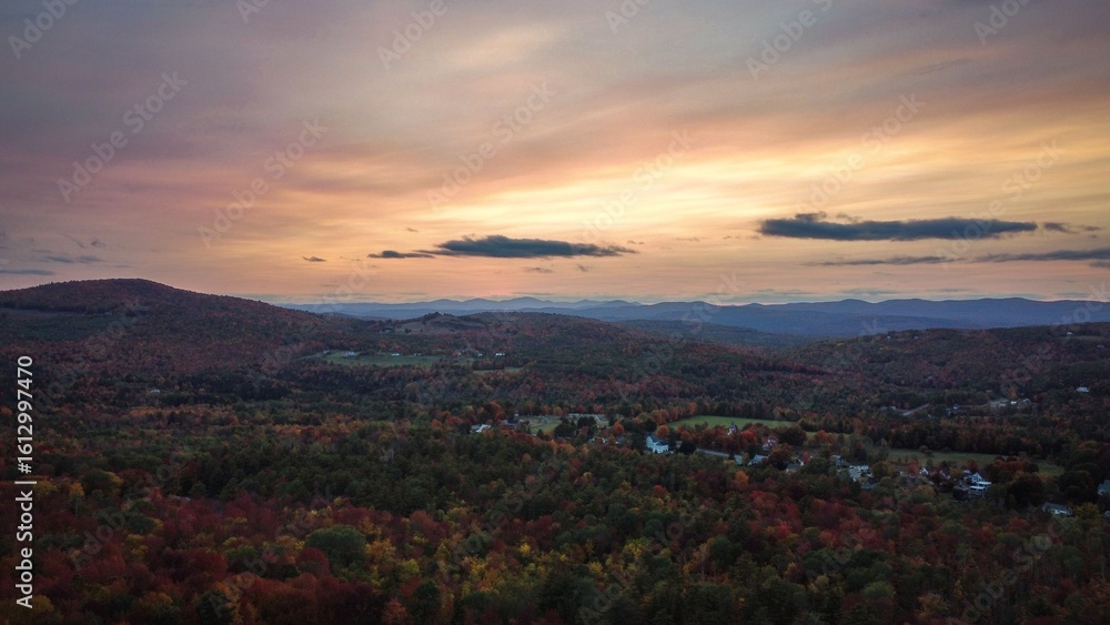 Fototapeta premium Autumn Foliage at Sunset in New England