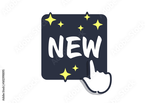 新商品・情報の更新を表現した、アイコン「NEW」クリックを誘導, Invitation to click on the "NEW" icon, which represents new products and updated information