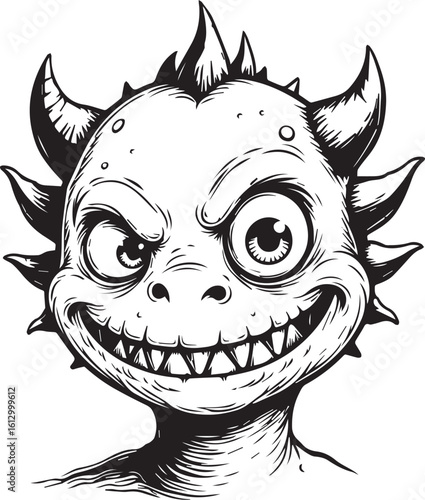 Whimsical Grin: A mischievous cartoon character with a devilish grin, showcasing an artful sketch of playful mischief and quirky design.