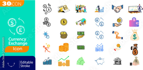currency icon, Currency Exchange Icon Set – 30 Editable Vector Icons for Finance & Global Transactions