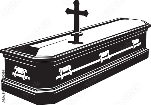 In Memoriam: A somber illustration of a coffin, adorned with a symbolic cross, stands as a poignant representation of mortality and remembrance.