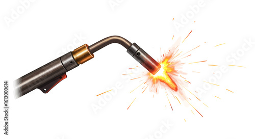 Welding Torch with Fiery Sparks on White Background Industrial Illustration.