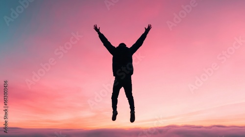 Wallpaper Mural A Silhouette of a Person Leaping Against a Stunning Sunset Sky, Capturing the Essence of Freedom and Joy in a Moment of Pure Exhilaration Torontodigital.ca