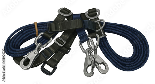 Detailed Illustration of Horse Tack: Bridle Rope and Hardware on White Background.