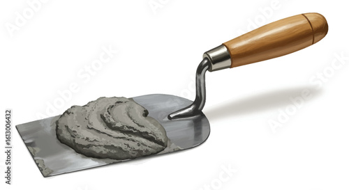 Trowel with Mortar: Construction Tool Building Material Isolated on White.