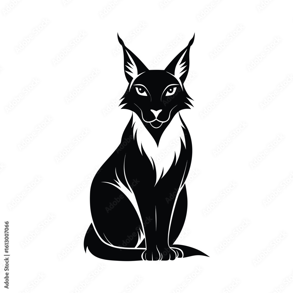 Obraz premium Stylized black silhouette of a lynx with pointed ears in a sitting pose
