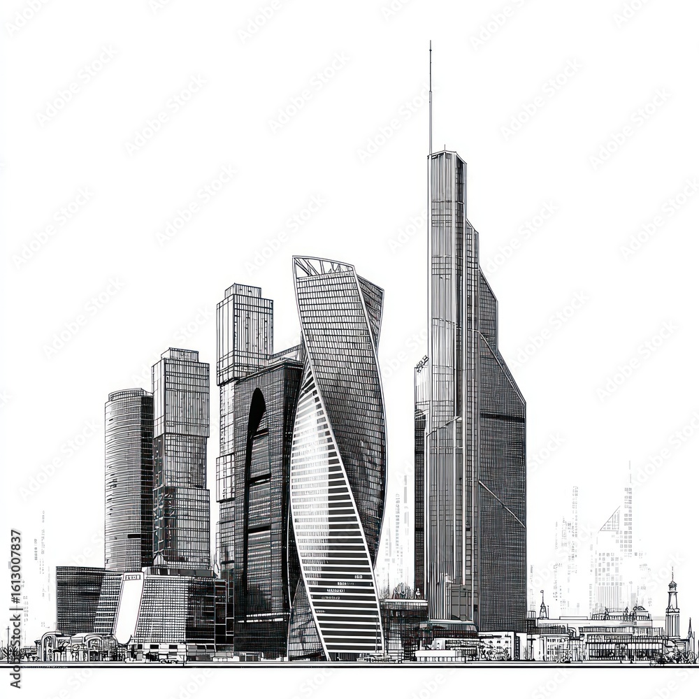 Fototapeta premium Monochromatic city skyline