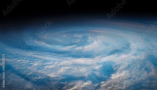 Fototapeta Naklejka Na Ścianę i Meble -  Super Typhoon, tropical storm, cyclone, hurricane, tornado, over ocean. Weather background. Typhoon,  storm, windstorm, superstorm, gale moves to the ground.  Elements of this image furnished by NASA.