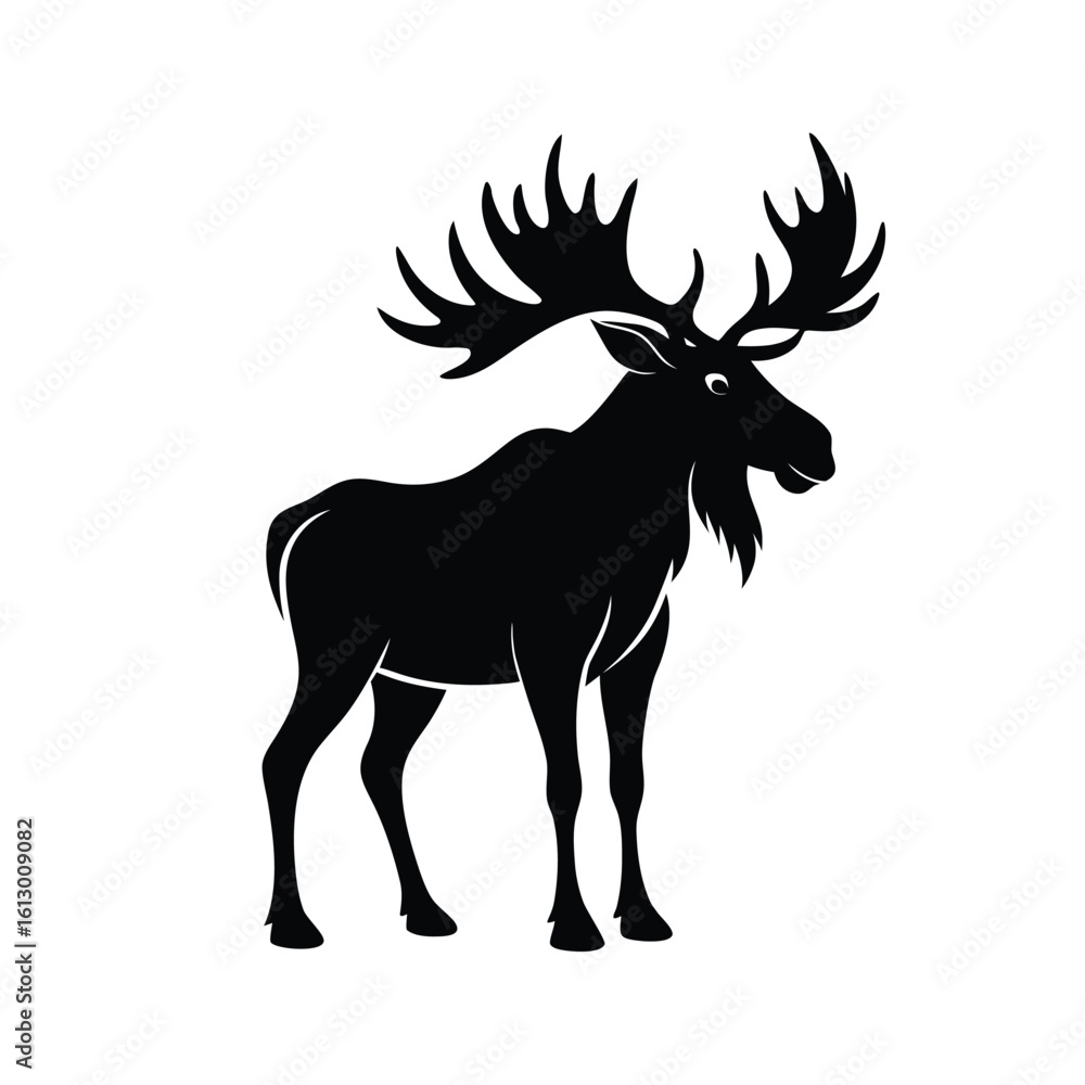 Fototapeta premium Majestic moose with wide antlers black silhouette wildlife animal art design