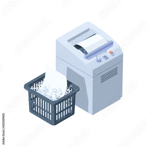 isometric paper shredder device with full waste basket