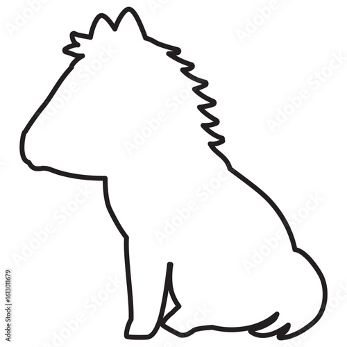 お座りした横向きのウマの線画