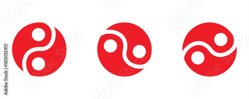 Red Yin Yang icon, symbol of harmony and balance, vector illustration.

