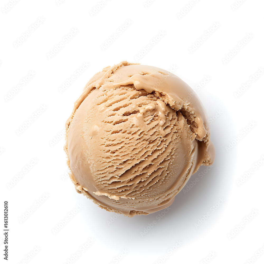 Obraz premium A single scoop of creamy caramel ice cream isolated on a white background