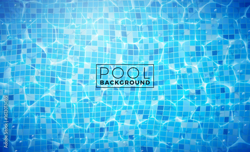 Blue Tiled Pool Top View Background Banner Design with Water Wave and Space for Text. Vector Summer Beach Vacation Travel and Water Sport or Water Polo Illustration for Flyer, Invitation, Brochure