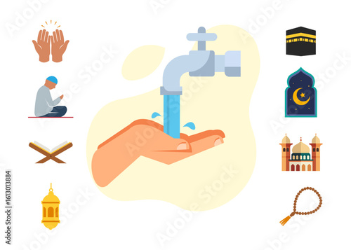 Muslim Islam prayer icons stock illustration.