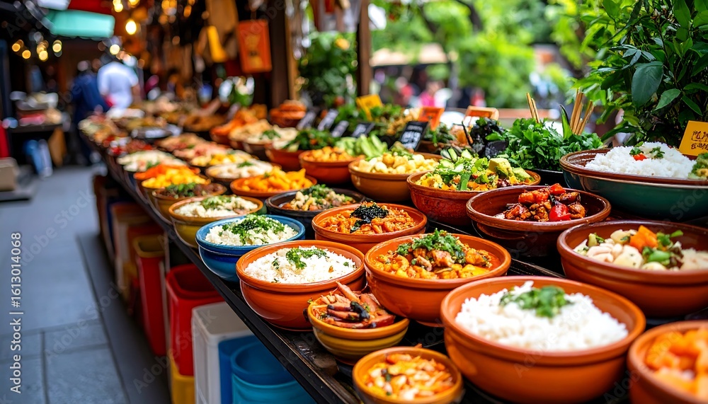 Fototapeta premium Diverse food selections at outdoor market