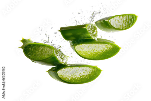 Wallpaper Mural Fresh Aloe Vera Slices Splashing Water Black Background, isolated on a transparent background Torontodigital.ca