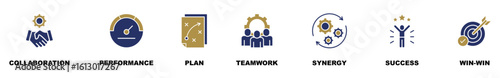 banner of partnership web icon vector illustration concept with icon and symbol of collaboration, performance, plan, teamwork, synergy, success