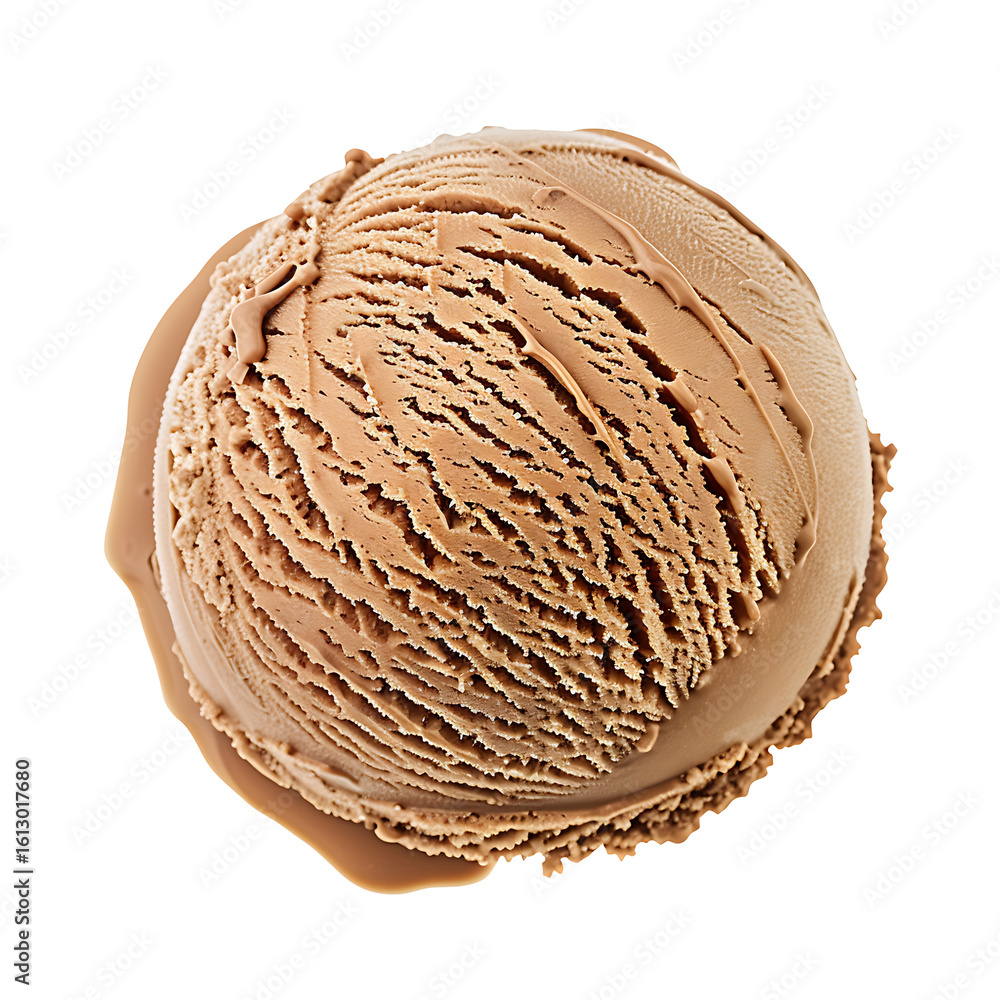 Fototapeta premium A single scoop of chocolate ice cream with a smooth, creamy texture and slight melting edges.