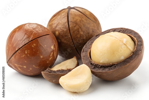 macadamia nuts on white background