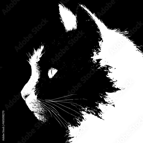 Ink‑Splashed Tuxedo Gaze – Monochrome Feline Portrait in Abstract Brush‑Stroke Style