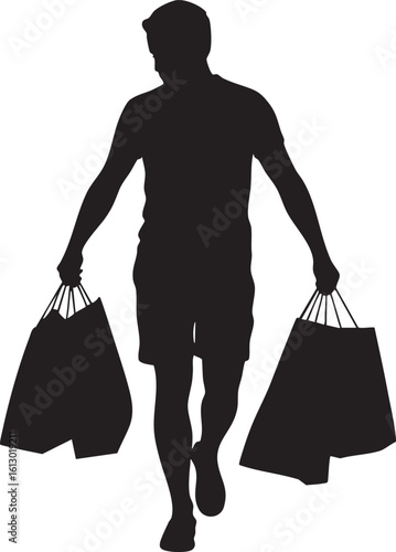 Man Returning from Shopping Trip Silhouette Vector on Transparent Background.