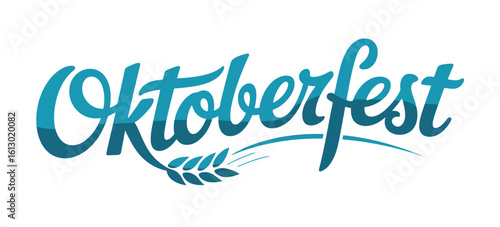 Oktoberfest lettering with wheat stalk teal