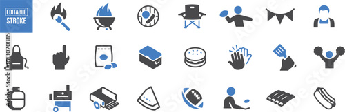 Camping Hiking Vector Icons – Tent, Campfire, Mountain, Backpack, Trail, Compass, Map, Lantern, Nature, Survival, Sleeping Bag, Outdoor, Fire, Adventure, Gear, Hike, Camp

