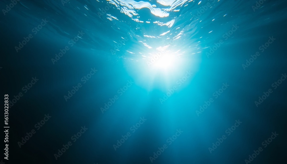 Fototapeta premium Underwater sunlight shining through the water surface