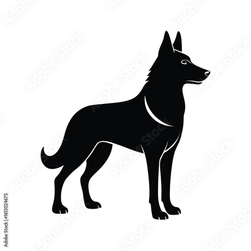 Alert german shepherd dog in guard stance black and white vector illustration