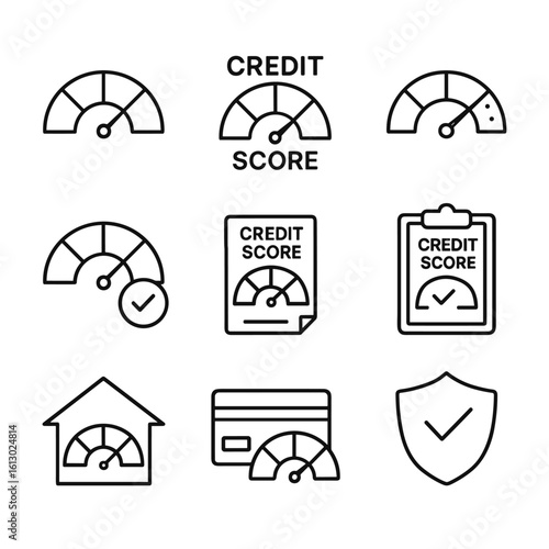 Credit score vector icons set. Outline symbols. Line design