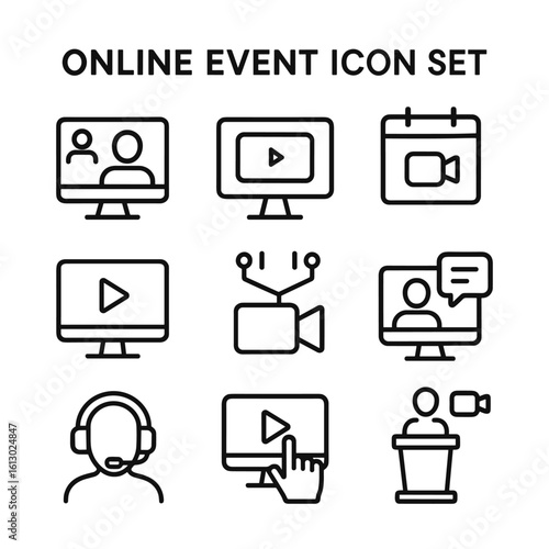 Remote event management icons. Outline symbols. Line design