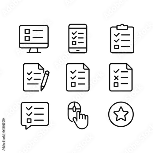 Feedback and polling icons. Outline symbols. Line design