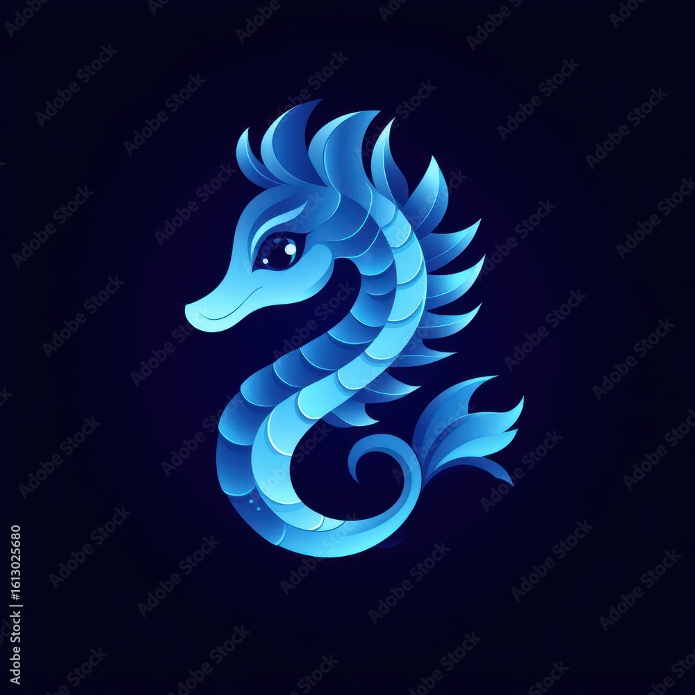 Fototapeta premium Colorful and whimsical seahorse illustration with vibrant blue tones and playful design