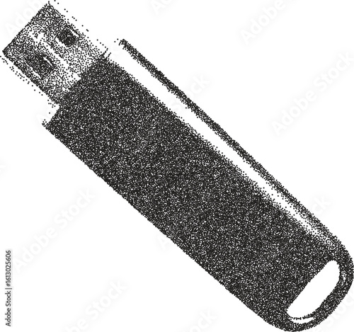 Usb retro y2k stipple design flash halftone brutalist urban vector png with clear background, drive 2000s photocopy grunge tattoo gen z effect