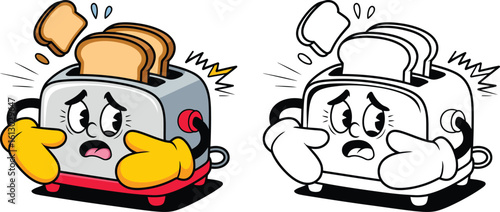 Cartoon toaster character with bread falling out vector illustration clip art image