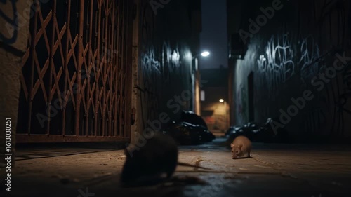 Rats in a Dark City Alley at Night
