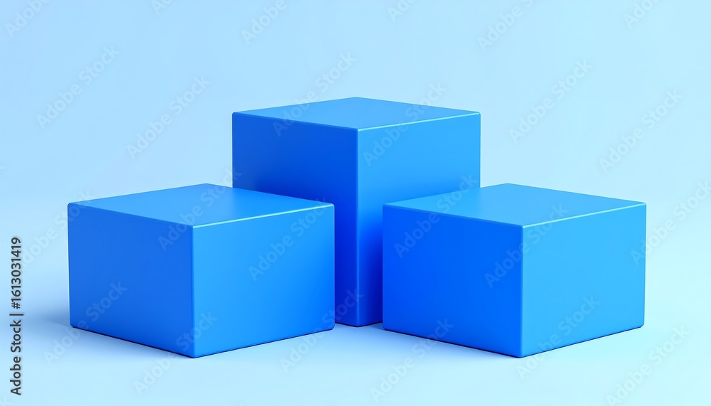 Naklejka premium Three Simple Blue Cubes on a Light Blue Background