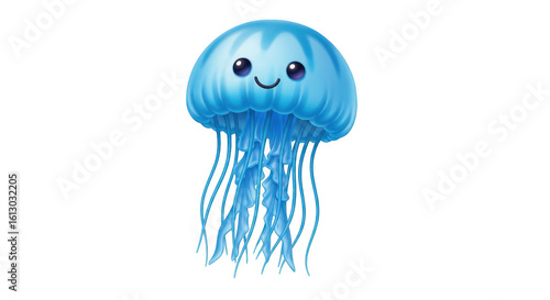 cute blue jellyfish smiling on white background clip art preview
