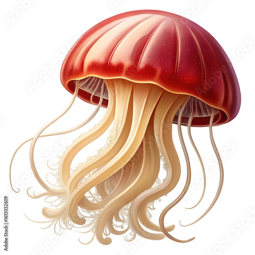 red jellyfish with long tentacles on white clip art preview