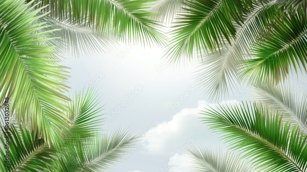 Naklejka premium Tropical coconut palm leaves tree for summer background on transparent PNG file