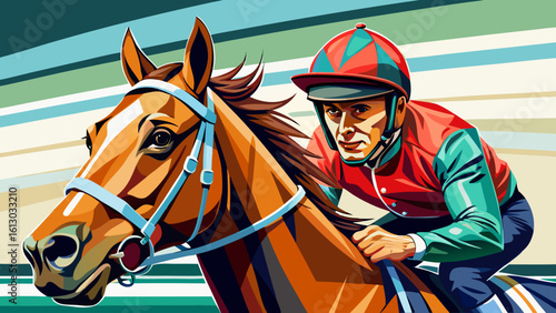 Beautiful close up Horse racing jockey. Sport. Champion. Racetrack. Equestrian. Derby. Isolated on white background.
