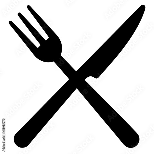 Crossed fork knife cutlery kitchenware restaurant silhouette vector illustration