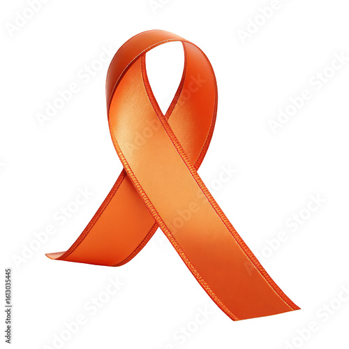 A vibrant orange awareness ribbon symbolizing support for various causes including multiple sclerosis and leukemia isolated on transparent background