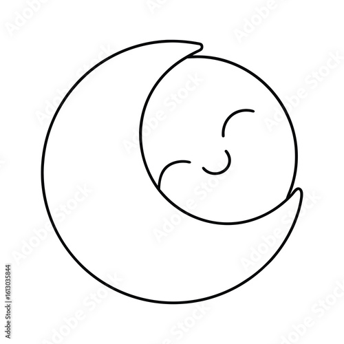 outline illustration cute moon sleeping cartoon 