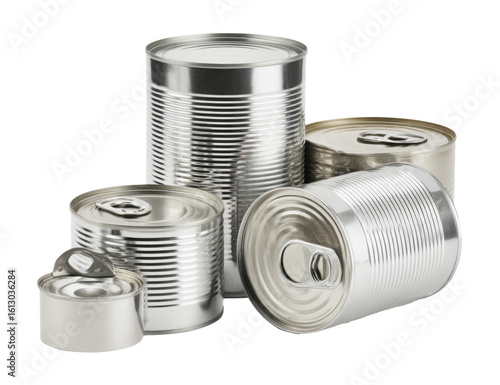 metal food cans isolated on white background.