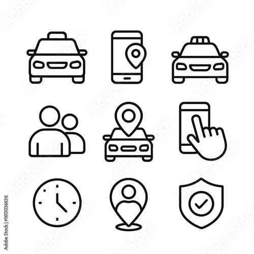 Transportation sharing vector icon collection. Outline symbols. Line design